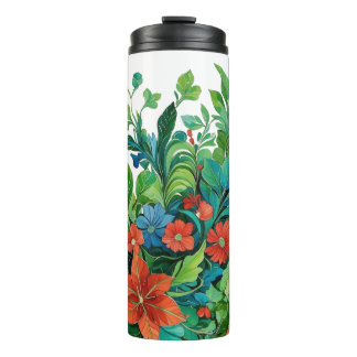 Rich Nature Pattern with Red Blooms & Blue Leaves Thermal Tumbler