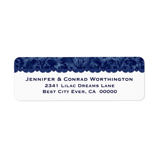 Rich Navy Blue Grunge Damask Wedding V03 Return Address Label