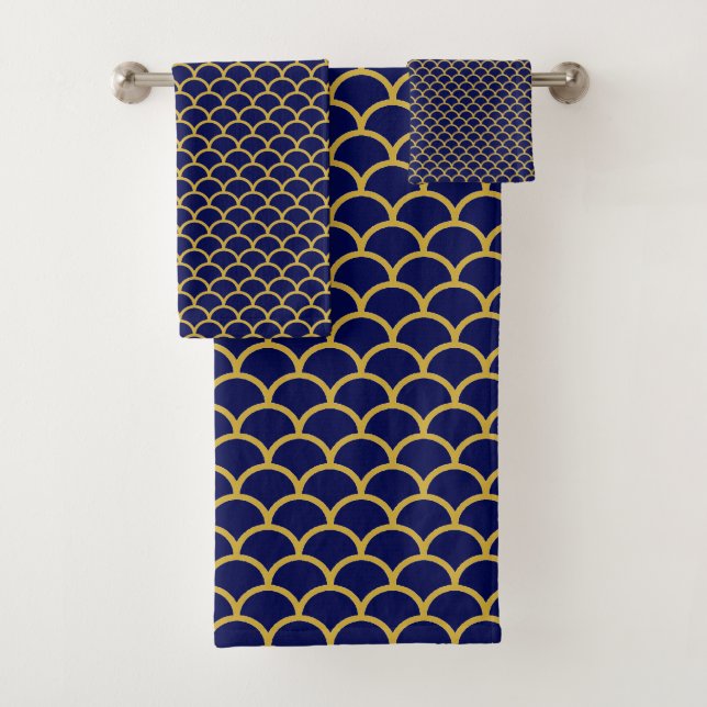 RICH NAVY GOLD MERMAID THEME BATHROOM TOWEL SET (Insitu)