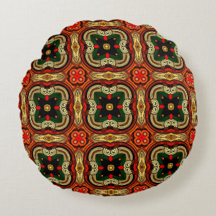 Rich pattern red,yellow and beige Boho Round Cushion