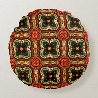 Rich pattern red,yellow and beige Boho Round Cushion