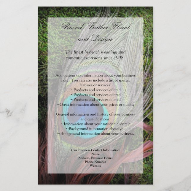 Rich Peacock Feather with Green Moss Flyer (Front)