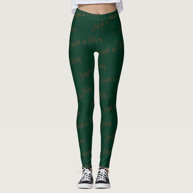 Rich Pine Green And Warm Walnut Script Reception  Leggings (Front)
