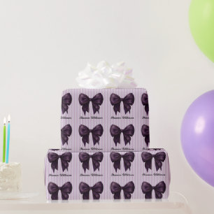 Rich Plum Bows Vertical Stripes Chic  Wrapping Paper