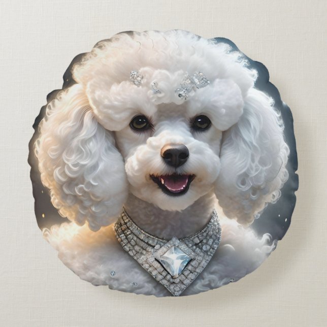 Rich Poodles Wear Diamonds, Round Cushion (Front)