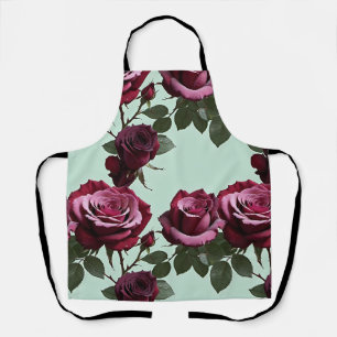 Rich Purple And Deep Red Roses On A Mint Green Apron