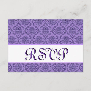 Rich Purple and White Damask RSVP Wedding Card