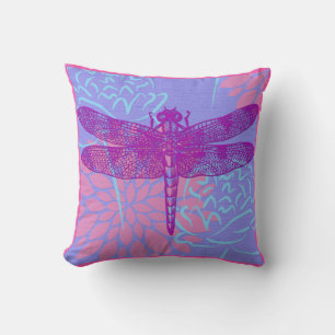Rich Purple Dragonfly on Soft Violet Pillow