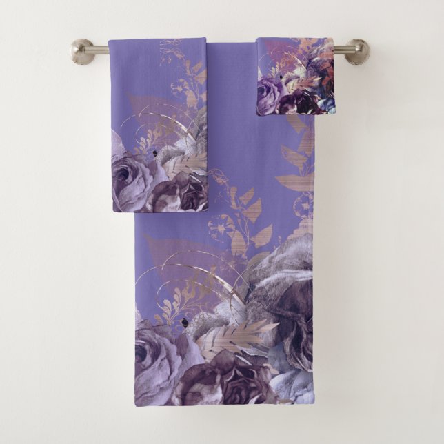 RICH PURPLE FLORAL BOTANICAL BATHROOM TOWEL SET (Insitu)