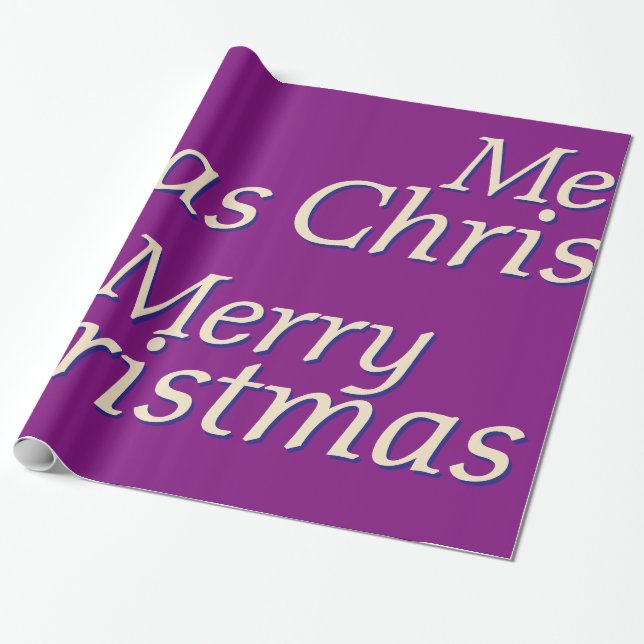Rich Purple Merry Christmas Wrapping Paper (Unrolled)