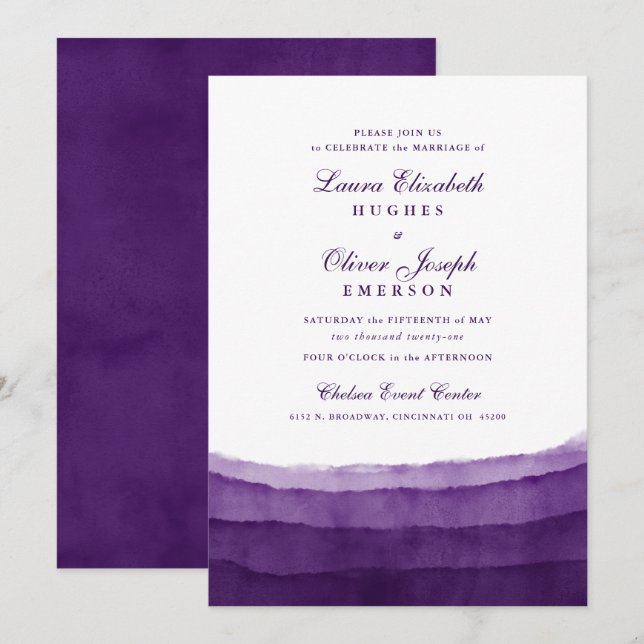 Rich Purple Watercolor Wedding Invitations (Front/Back)