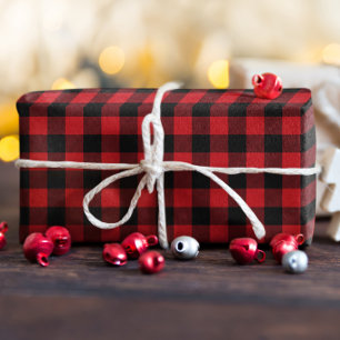 Rich Red and Black Buffalo Plaid Christmas Wrapping Paper Sheet