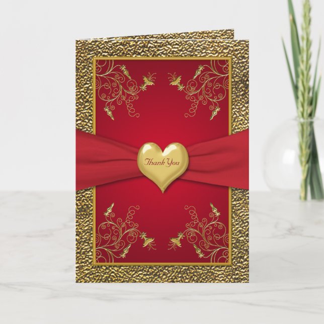 Rich Red and Gold Heart Thank You Card (Front)