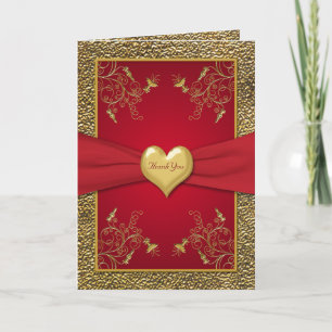 Rich Red and Gold Heart Thank You Card