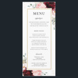 Rich Red Burgundy Blush Pink Floral Wedding Menu<br><div class="desc">Personalise this elegant timeless wedding menu with your own wording easily and quickly,  simply press the customise it button to further re-arrange and format the style and placement of the text.  Double sided. The Happy Cat Studio</div>