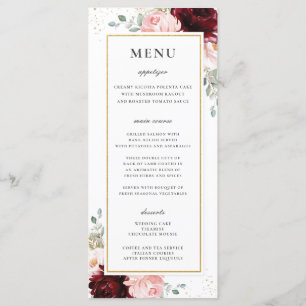 Rich Red Burgundy Blush Pink Floral Wedding Menu