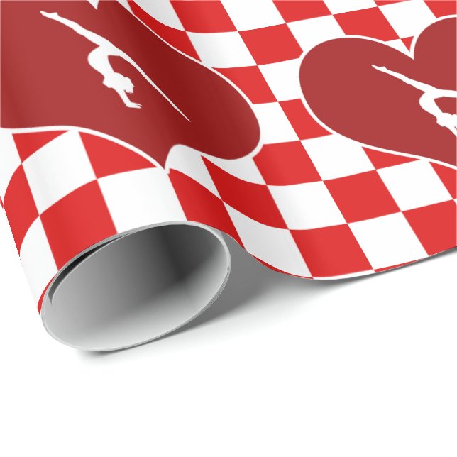Rich Red Chequered Gymnastics Wrapping Paper (Roll Corner)