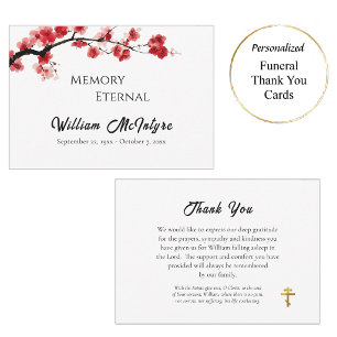 Rich Red Cherry Blossoms Orthodox Memorial Thank You Card