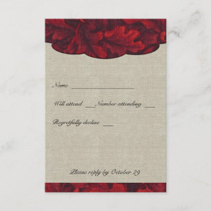 Rich Red Fabric Leaves & Linen rsvp with envelopes Card