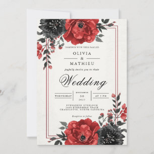 Rich Red Floral Romance Wedding Invitation