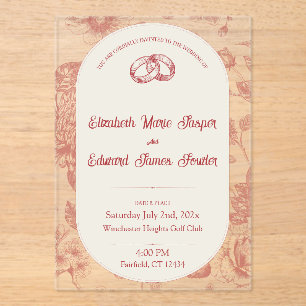 Rich Red French Floral Toile Floral Acrylic Invitations