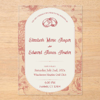 Rich Red French Floral Toile Floral  Acrylic Invitations