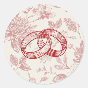 Rich Red French Floral Toile Floral Classic Round Sticker