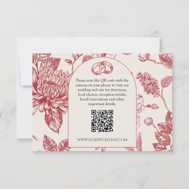 Rich Red French Floral Toile Floral Enclosure Card (Front)