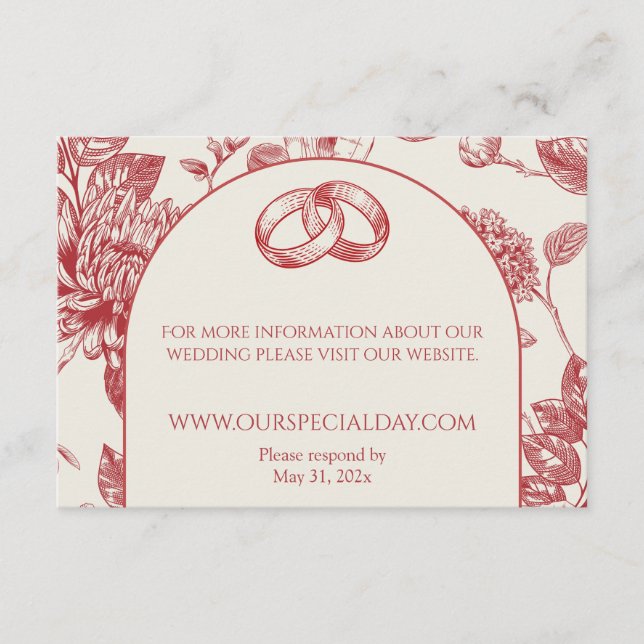 Rich Red French Floral Toile Floral Enclosure Card (Front)