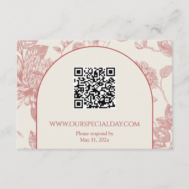 Rich Red French Floral Toile Floral Enclosure Card (Front)