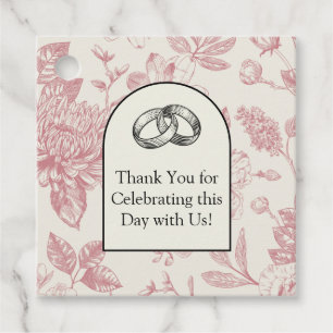 Rich Red French Floral Toile Floral Favour Tags