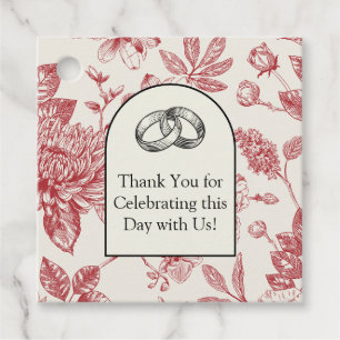 Rich Red French Floral Toile Floral Favour Tags