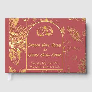 Rich Red French Floral Toile Floral Guest Book