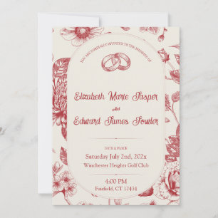 Rich Red French Floral Toile Floral  Invitation