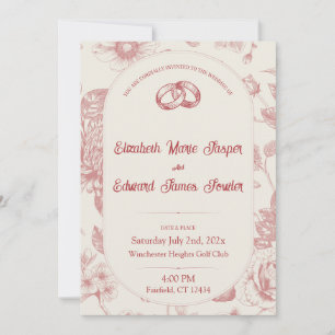 Rich Red French Floral Toile Floral Invitation