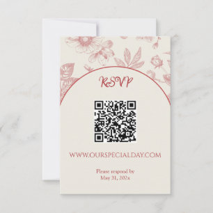 Rich Red French Floral Toile Floral RSVP Card