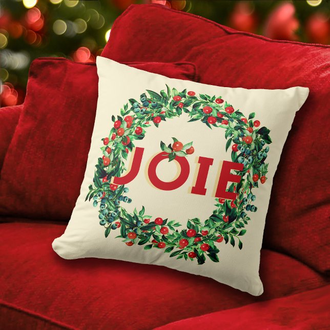 Rich Red Green Berry Wreath Joy French Cushion (Creator Uploaded)