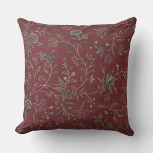 Rich Red Indian Floral Throw Pillow