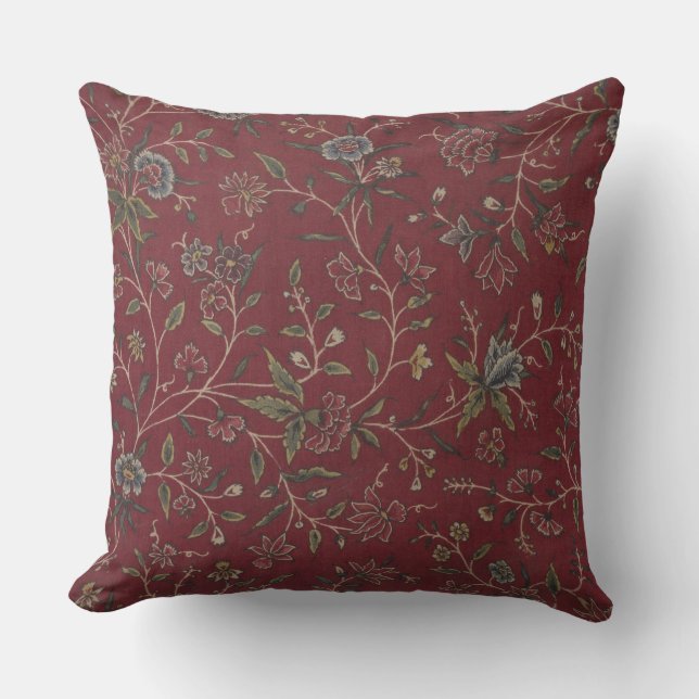 Rich Red Indian Floral Throw Pillow (Front)