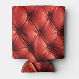 Rich Red Leather: Luxury Textured Detail Can Cooler