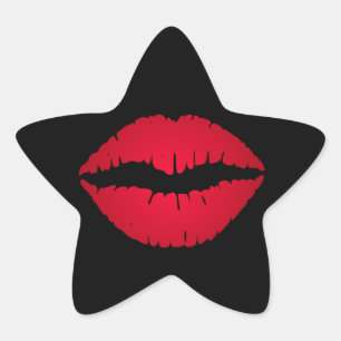 Rich Red Lipstick Print Star Sticker