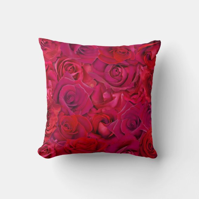 Rich Red Rose Bloom Close-Up Romantic Valentine Cushion (Front)