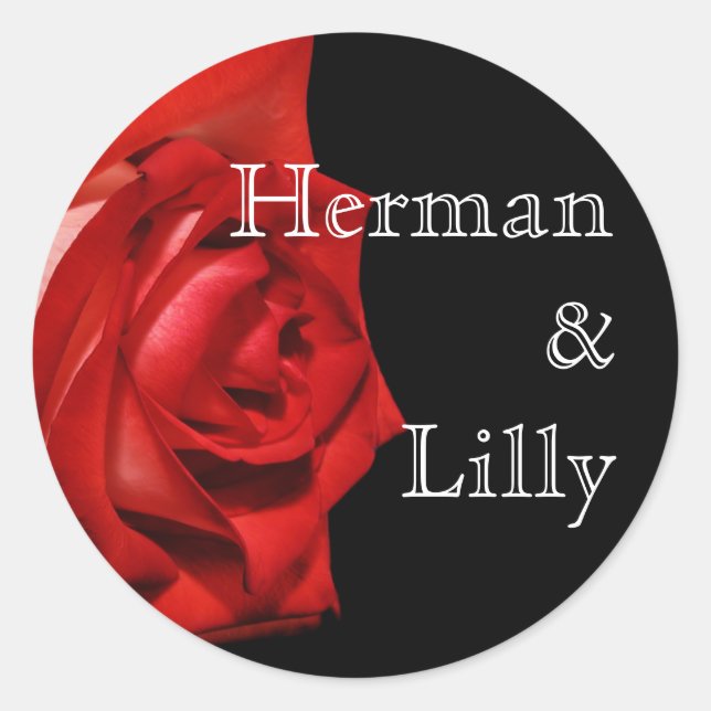 Rich Red Rose Personalised Wedding Classic Round Sticker (Front)