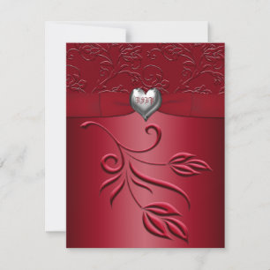 Rich Red Silver Heart Reply Card