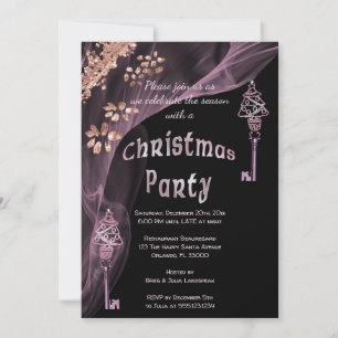 Rich Rose Gold Nuggets Winter Christmas Tree Keys Invitation