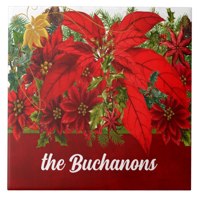 Rich Seasonal Hues with Red Poinsettias Tile (Front)