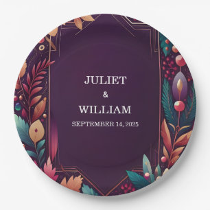 Rich Soft Teal Fall Gem Bold Jewel Tone Wedding Paper Plate