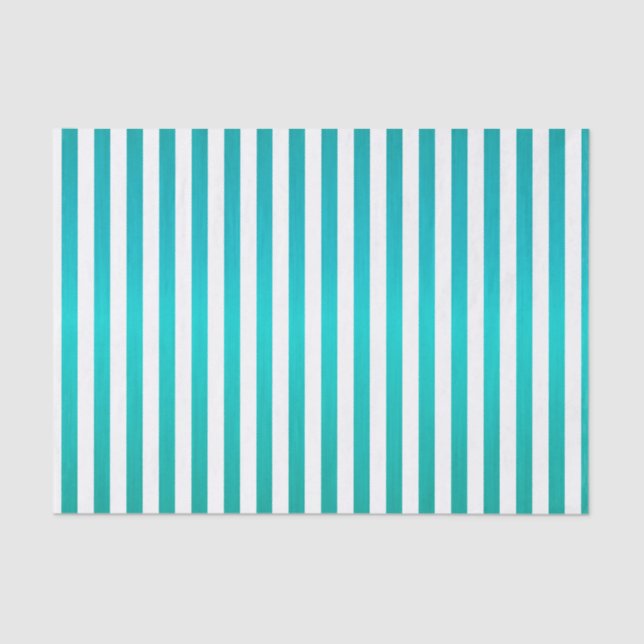 Rich Teal Blue and White Stripes Tissue Paper (Front)
