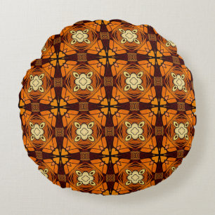 Rich Terracotta burnt orange brown pattern Round Cushion