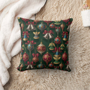 Rich Traditional Red Gold Ornament Bauble Design Cushion